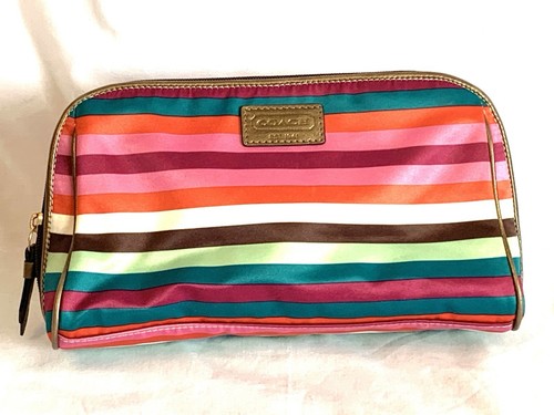New w/o Tags Coach Legacy 65th Anniversary Sateen Stripe Travel Makeup Bag