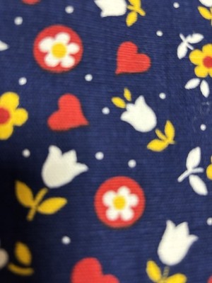 Vintage Flower Power Denim Fabric 68 in Long X 36 in Wide Groovy Navy w/Flowers