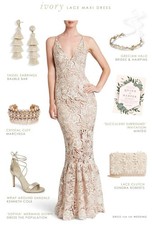 DRESS the POPULATION Nude Embroidered Lace Crochet Semi-Sheer Maxi Gown L 8/10