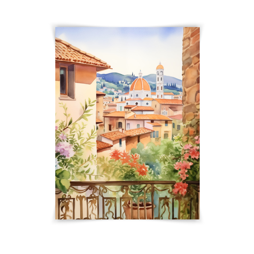 Florence Italy Cityscape Duomo View Balcony Watercolor Art Print