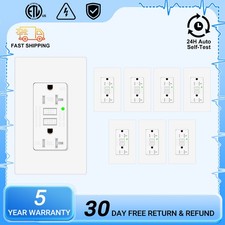 8× White Self-Test 20A GFCI Duplex Outlet LED Status Indicator WR TR ETL Listed