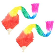  Rainbow Belly Dance Fan Silk Veil for Outdoor Performances Fans Beginners