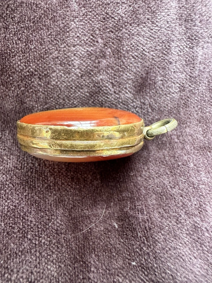 Antique Victorian Banded Agate Locket Pendant Carnelian Orange White Oval C1880 - Image 3 of 4