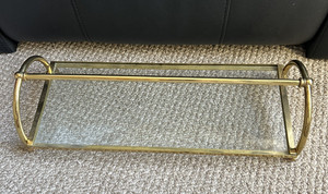 Vintage 50’s Brass & Glass Bathroom Storage Shelf and Towel Bar