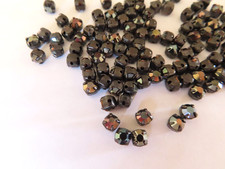 72 Vtg Swarovski Rhinestones in 19ss Hematite/Black matte sew on settings. #1100