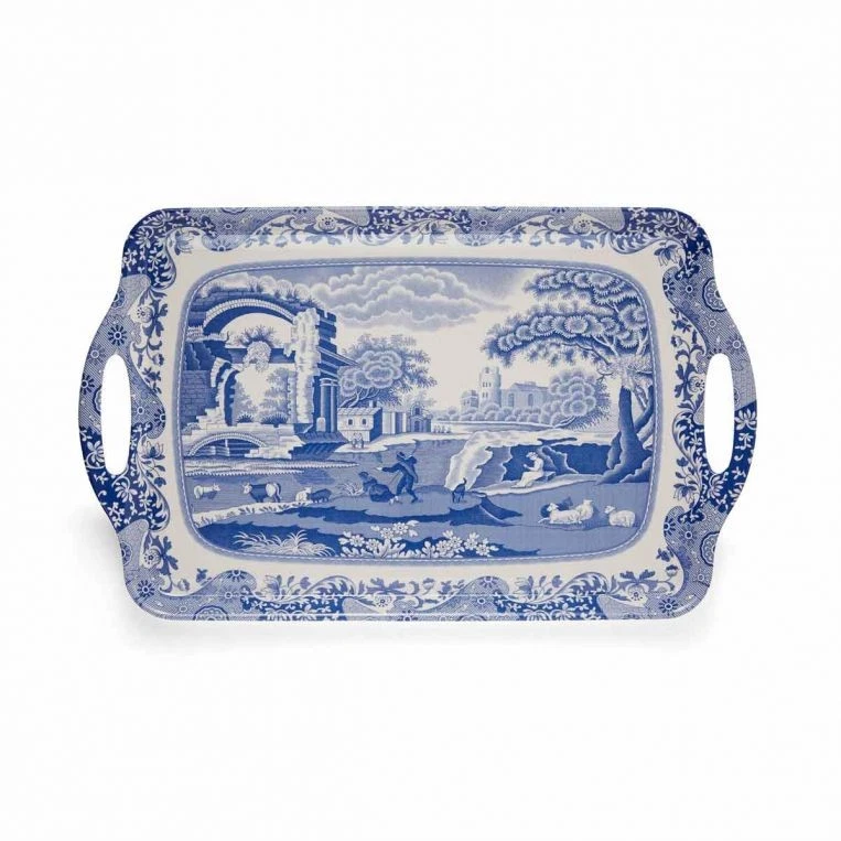 Bandeja para servir Pimpernel Spode azul italiana grande con mango de melamina - 18,9" x 11,6" Foto 2 de 4