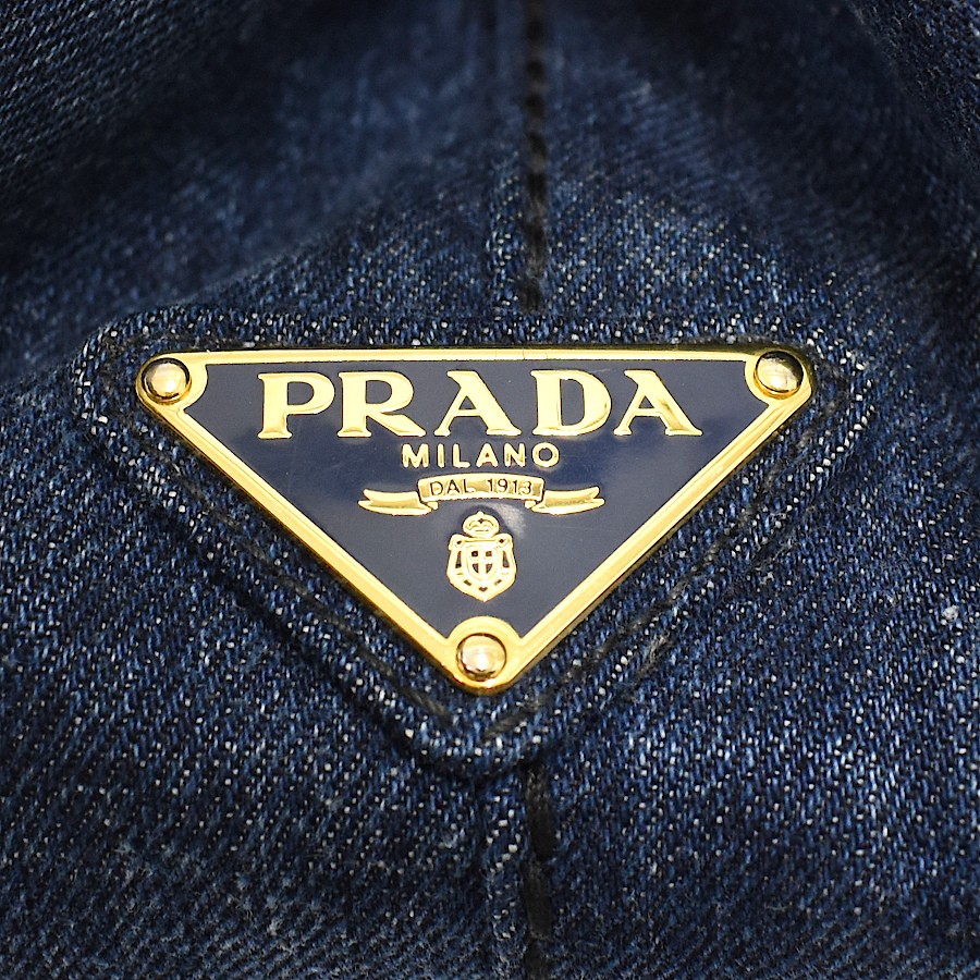 PRADA Canapa Tote Handbag B1877B Denim Canvas Blue Triangle Logo from japan thumbnail 9