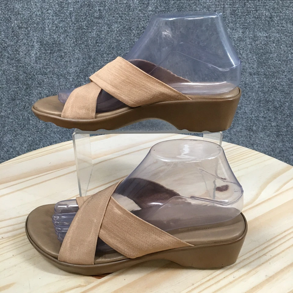 Munro American Sandals Womens 8 M Casual Slip On Cross Strap Wedge Slide Brown - Image 2 of 4