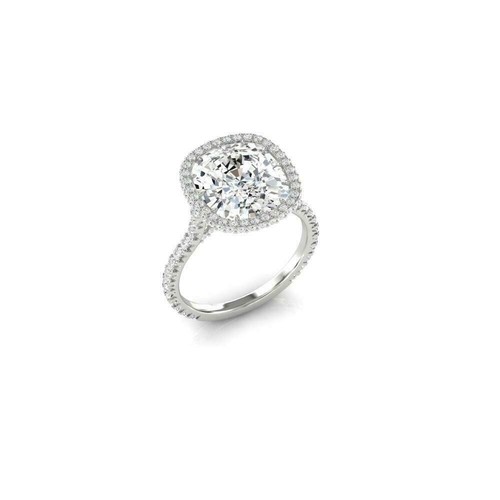 Anello solitario aureola diamante taglio cuscino 5 ct placcato oro bianco 18 carati - Foto 2 di 3