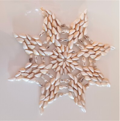 Sea Shell Star Trivet  Hot Pad Cowrie Small Conch Shells 11'' Florida Souvenir
