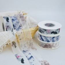 20yard Chiffon Mesh Ribbon Edge Chinese Ink Painting Pattern Webbing DIY Binding