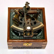 MARINE COLLECTIBLE BRASS WORKING VINTAGE GERMAN NAUTICAL SEXTANT W/WOODEN BOX