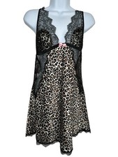 Victoria's Secret Womens Leopard Satin Lace Chemise Halter Slip Dress Medium
