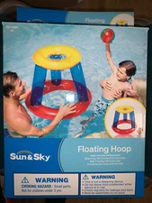 NEW SUN & SKY POOL BASKETBALL HOOP NET AND POOL BALL KIDS FLOATING HOOP 28.3" 