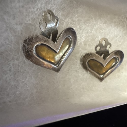 Vintage Sterling Silver & Brass Jeep Collins Retired Large Heart Clip Earrings - Picture 2 of 6