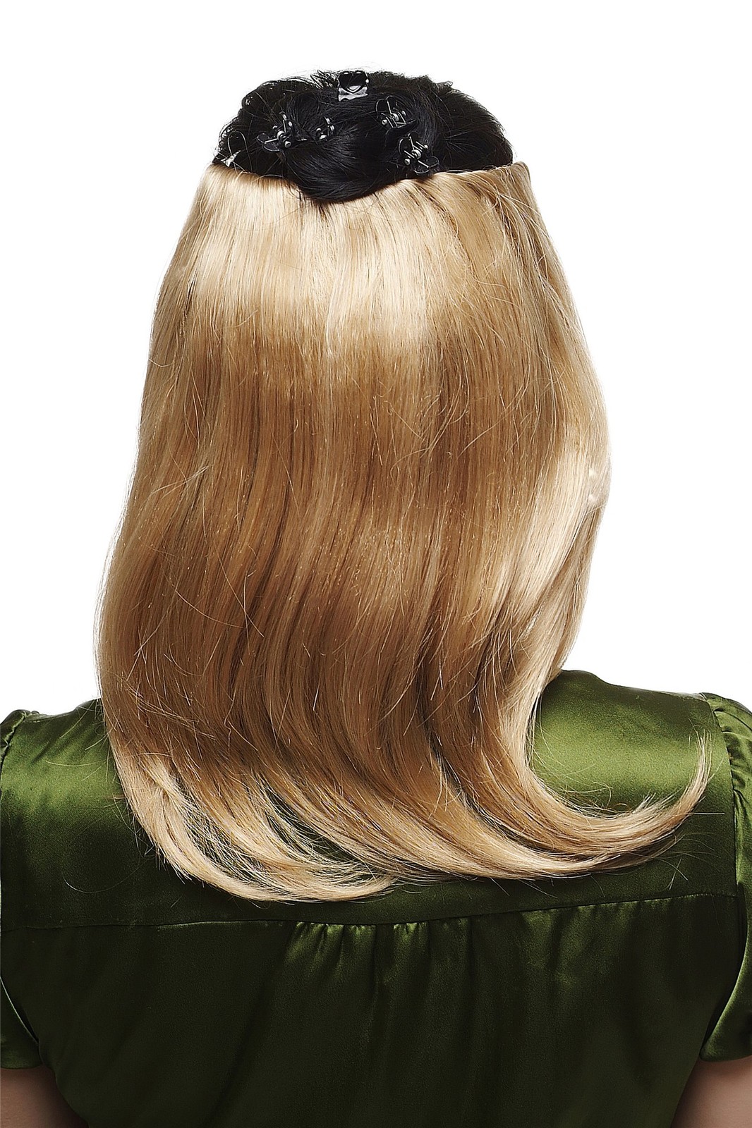Clip-In Half Wig Medium Length 35cm Smooth Blonde Hair Piece with 5 Clips N535-A-24B