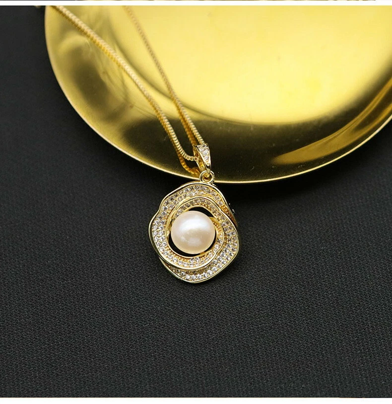 D17 vergoldete Halskette Anhänger gedreht mit Süßwasserperle und Zirkonia - Bild 2 von 4