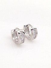 925 Sterling Silver Princess Cz Huggie Hoop Earrings Mens Womens 9.5mm x3.5mm