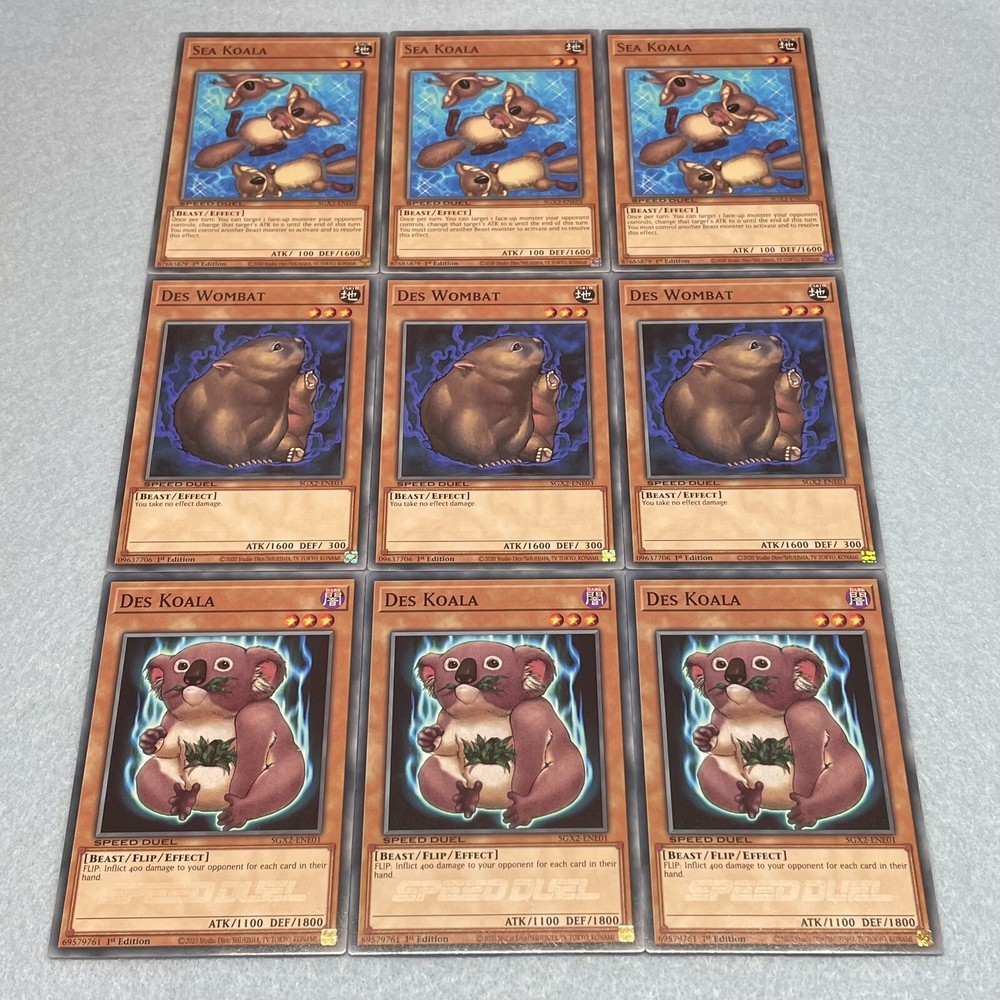 Yugioh GX 3x Des Koala + 3x Des Wombat + 3x Sea Koala Chumley 9 Card Set SGX1 NM