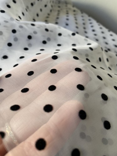 Vintage Sheer Flocked Polka Dot Fabric | Original Bolt | Black on White | 1950s - Picture 8 of 8