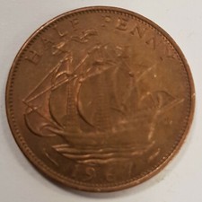 Old Coin 1967 Ship Halfpenny British