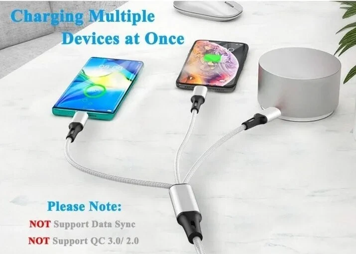 3 pk - 3 in 1 USB Charging Cable Universal Multi Function Charger Cord. 4FT Each - Image 2 of 4