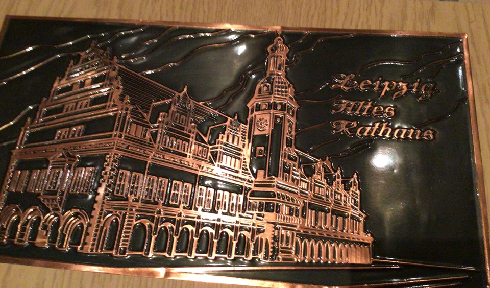 Kupfer Bild Wandbild Relieff 23 x 39 cm auf Holz, Leipzig Altes Rathaus - Bild 2 von 3