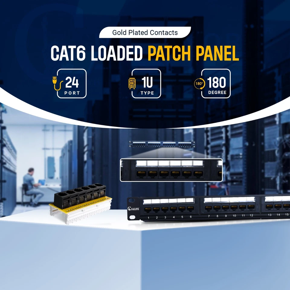 Cat5e/Cat6 24 Port Patch Panel Rack Mount - Wire Management RJ45 UTP 110 Type 1U - Image 3 of 4