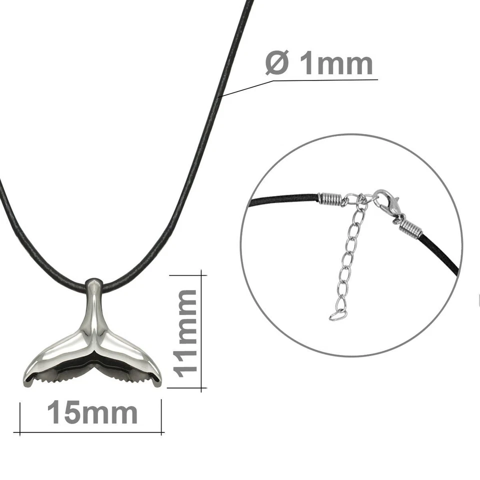 echt 925er Silber Walflosse Anhänger mit Lederkette Surferkette Delfin Flosse  - Bild 3 von 4