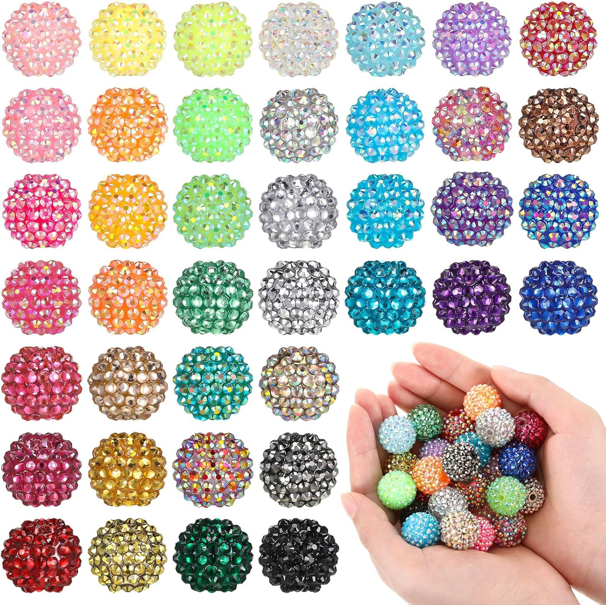 40 Pcs 20 Mm Rhinestone Beads Bulk Crystal round Disco Ball Chunky
