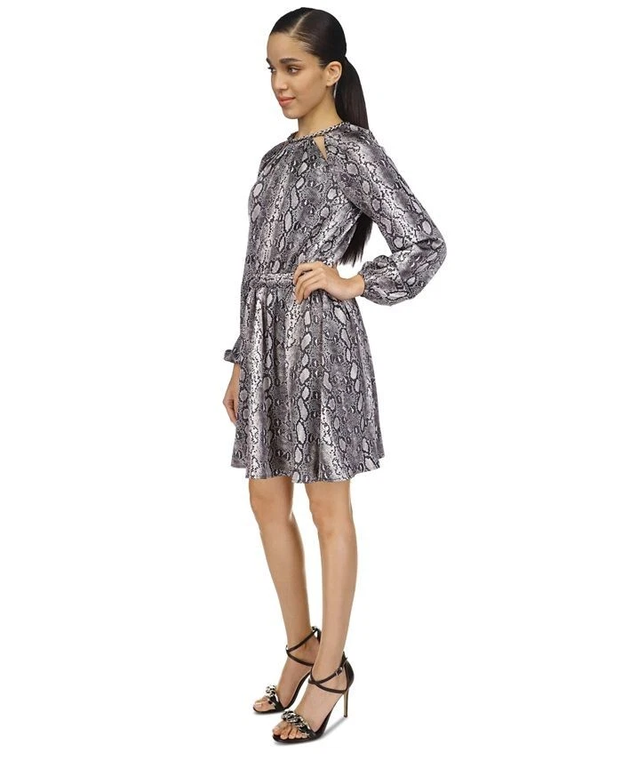 Abito donna Michael Kors pelle di serpente stampa catena scollo argento nero taglia M