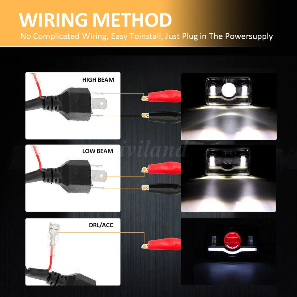 4X 4x6" LED Headlights Hi/Lo Beam Fit Chevrolet Camaro Iroc-Z Z28 1982-1992 DRL Foto 3 de 4