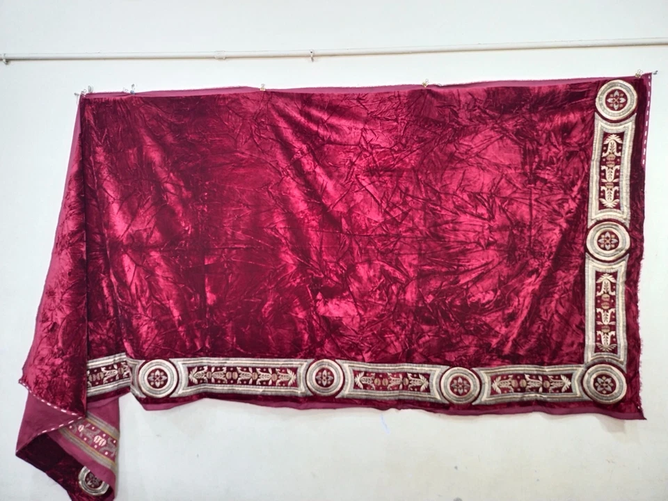 vintage velvet silver metallic thread embroidery panel needlework embroidered - Image 2 of 4