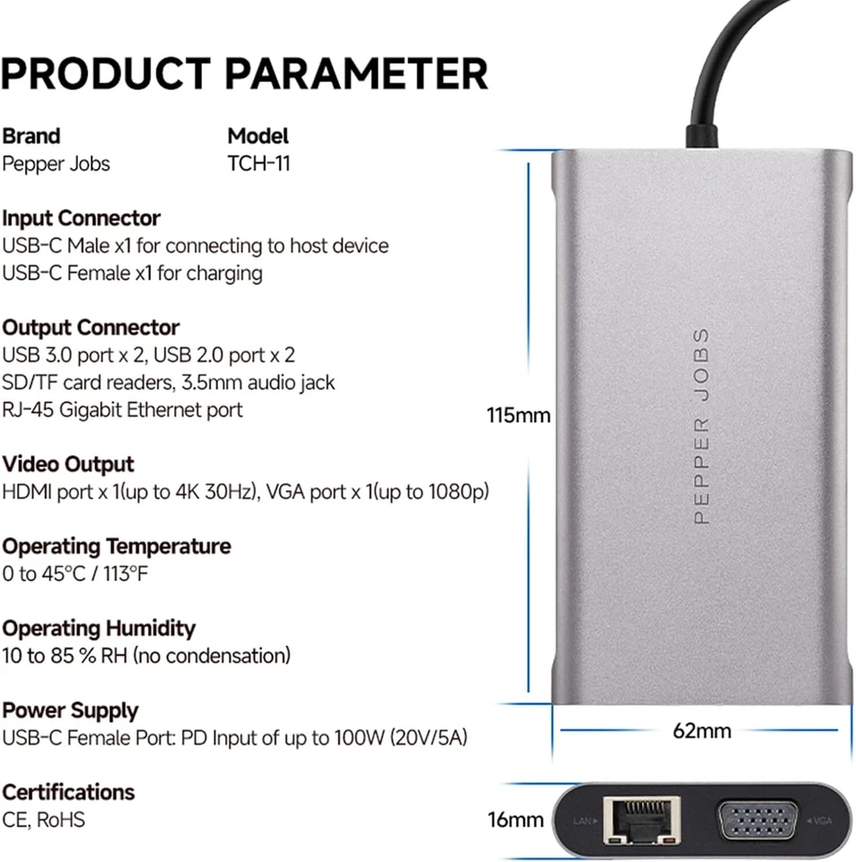 11 in 1 Multiport USB-C Type C Hub To USB 3.0 4K HDMI RJ45 SD TF Ports Adapter - Image 4 of 4