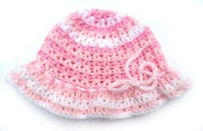 KSS Handmade White/Pink Crocheted Cotton Baby Sunhat 13-15" 0-3 Months HA-798