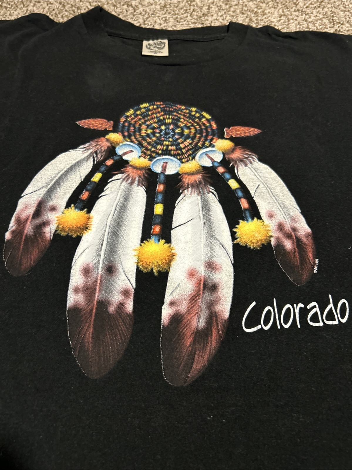 Vintage 1996 Eagle Products Colorado Indian Feather/Beads Graphic Men 2XL Shirt