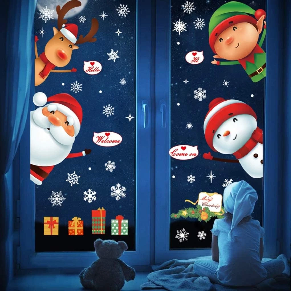 9 Fogli Adesivi Per Finestre Di Natale Tridimensionali - Tema Rosso 30x20 Cm - Decorazioni Natalizie Riutilizzabili In PVC Con Motivi 3D - 3