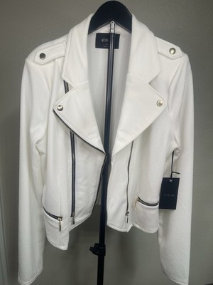 ACTIVE USA White Jacket Women's Large, Zippered, Buttoned, Collared
