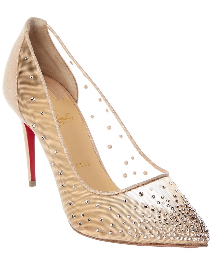 Christian Louboutin Follies Strass 85 Crystal Mesh Pump Women's Beige 36.5