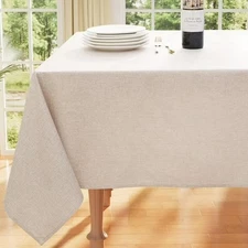 decorUhome Waterproof Rectangle Linen Tablecloth, Beige