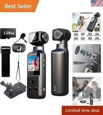 Pocket Vlog Camera 5K with External Microphone, 128GB Card Vlogging Camera,...