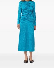 Ganni - Algiers Crinkled Satin Midi Dress  - NEW - Size 38 EU - Blue