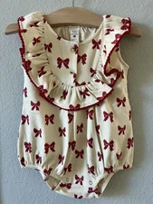 *NWT* Kate Quinn 18-24m Cotton Interlock Sleeveless Ruffle Bubble Button Red Bow