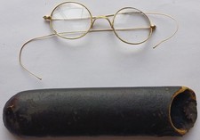 Antique Round Wire Rim Eyeglasses Cable Temple Gold Filled VTG Spectacles Case
