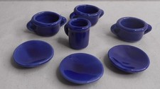 7 pieces Miniature Dollhouse Blue Mug, Bowls 1/2" H  Plates 1" W Dishes Ceramic
