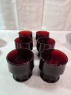 Vintage Ruby Red Honeycomb Glasses Anchor Hocking Georgian 3" Set Of 6 #2