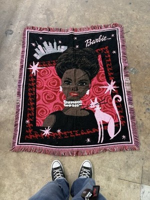 Vintage Barbie African American Ebony Tapestry Frilly Throw