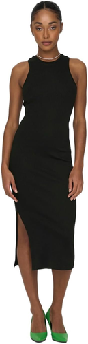 Abito nero in midi in tulle con maniche lunghe sfoderate e scollo tondo