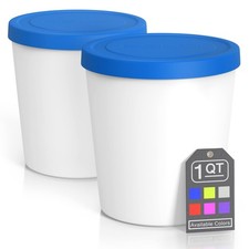 1 Quart Premium Ice Cream Storage Tubs Silicone Lids Freezer Sorbet Blue 2 PCS