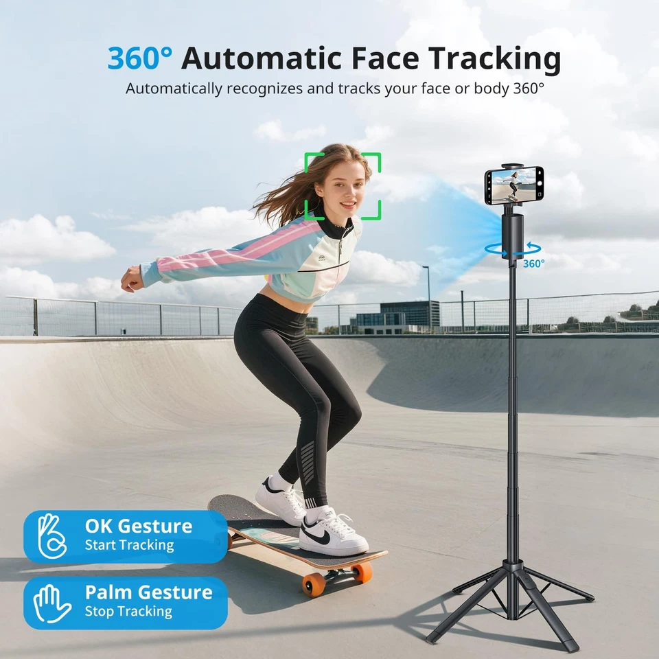 Auto Face Tracking Tripod,67''Phone Tripod for iPhone,360° Rotation Follows Y... - Image 2 of 4